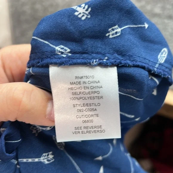 NWT Crescent & Willough 3/4 Long Sleeve Blouse Shirt Blue Arrows Womens L - Picture 7 of 10